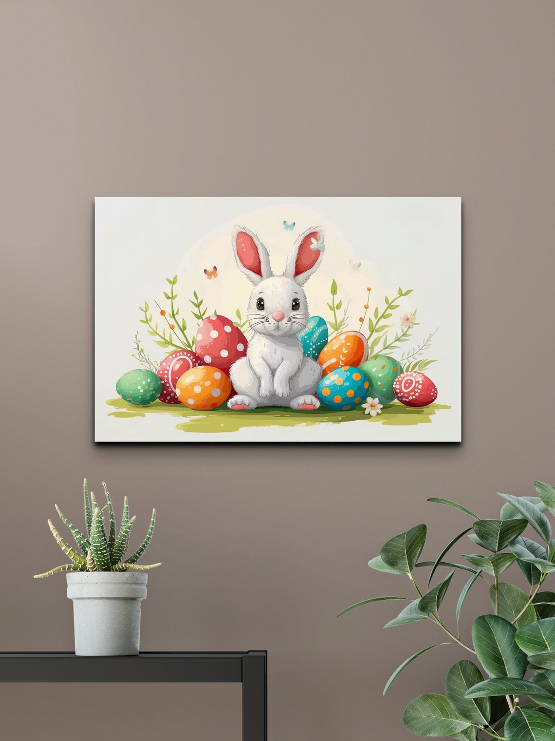 Cute White Easter Bunny Watercolor Decorated Eggs Spring Poster - Image 6