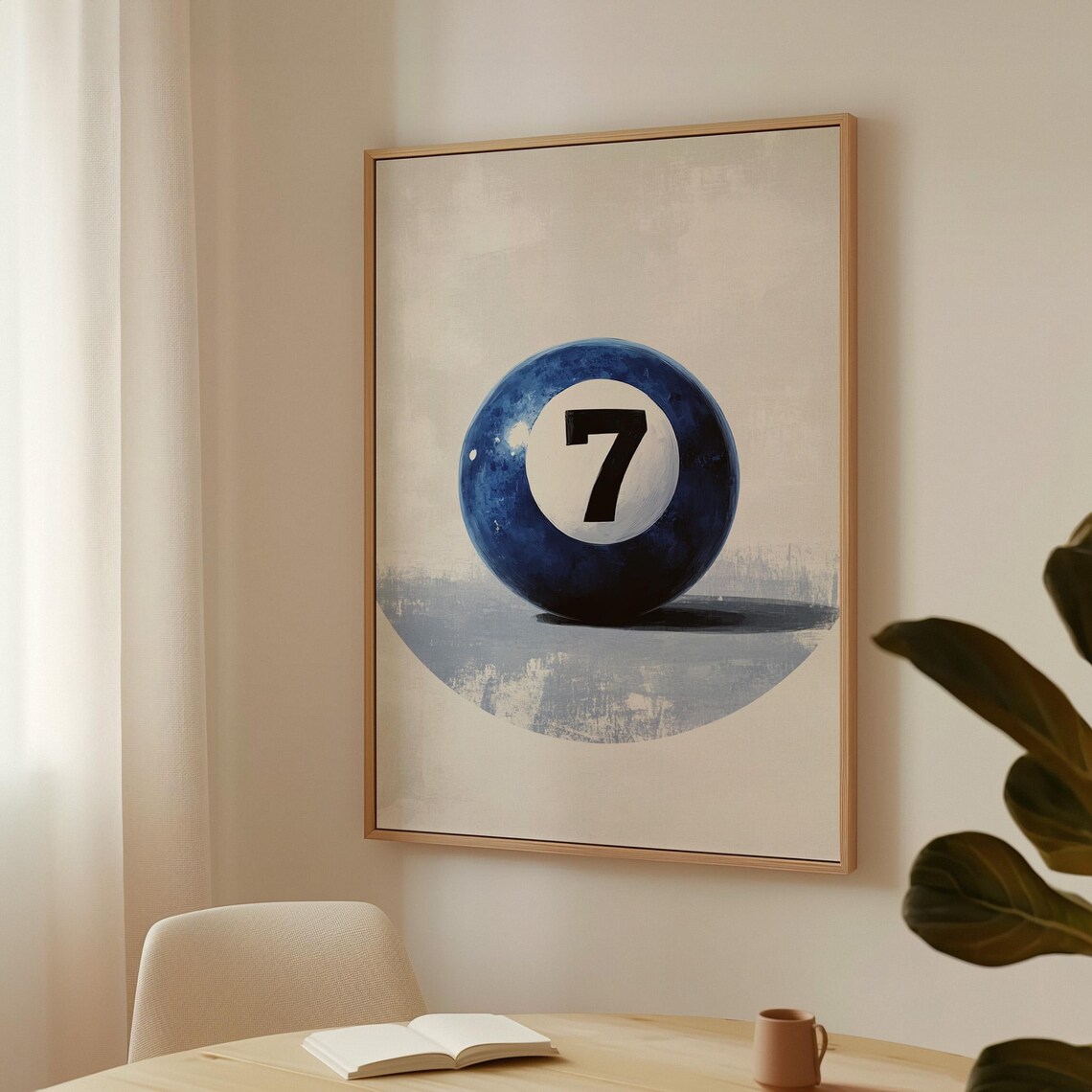 Blue Number Seven Pool Ball Minimalist Vintage Sports Game Room Poster - Image 3