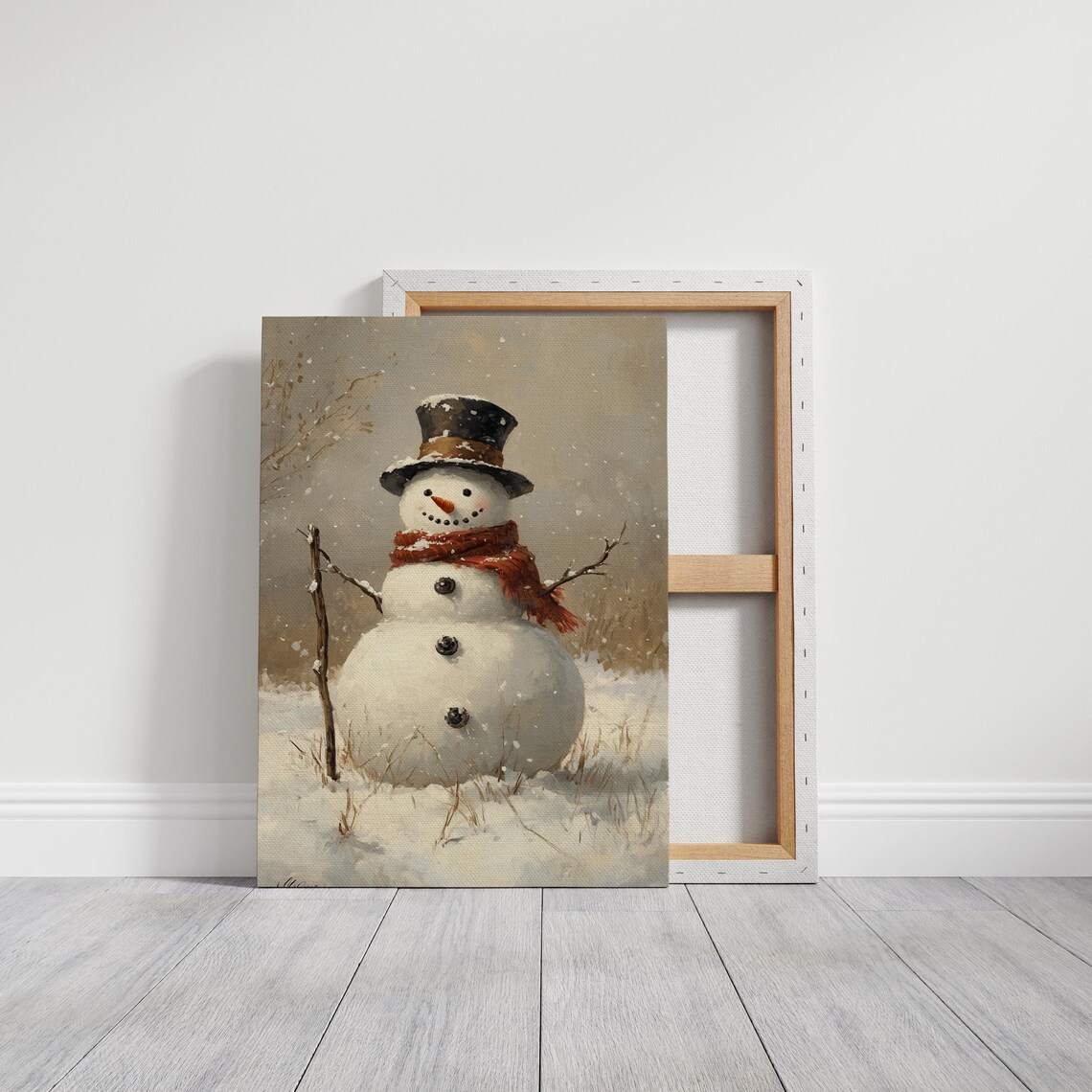 Smiling Snowman In Red Scarf And Top Hat Snowy Field Christmas Poster - Image 6
