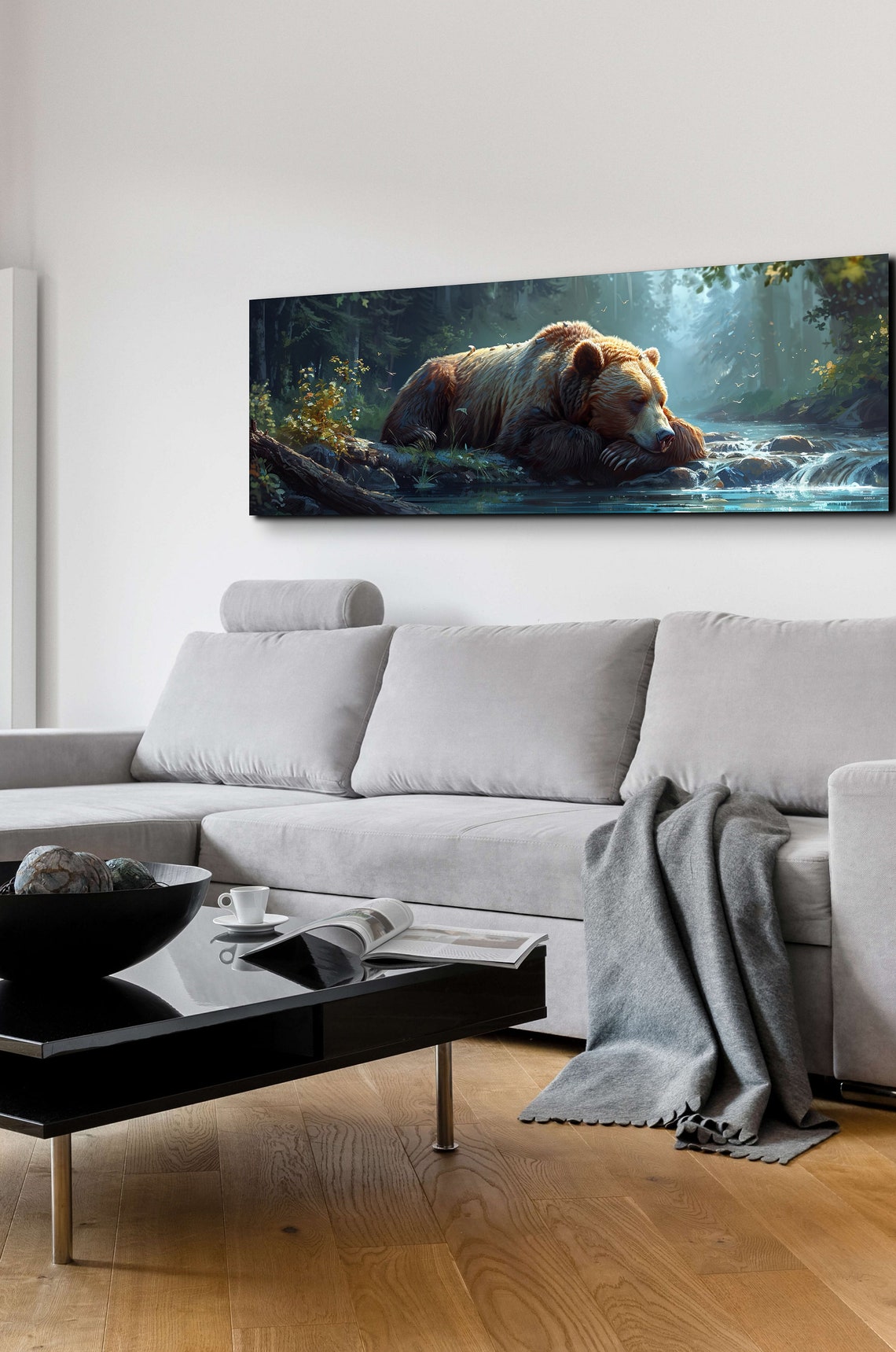 Panoramic Sleeping Bear by Forest Stream Misty Wildlife Poster - Image 4