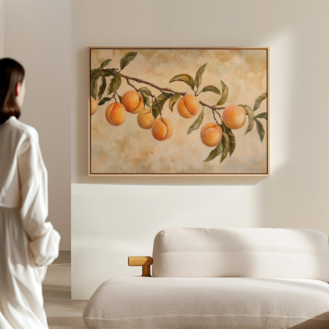 Rustic Peach Branch Art Print, Farmhouse Kitchen Decor