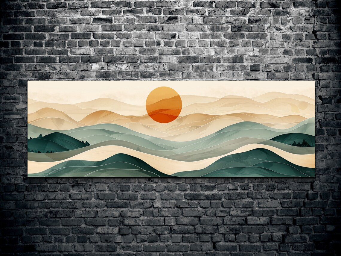 Panoramic Mid-Century Modern Boho Sunrise Geometric Art Print - Image 2