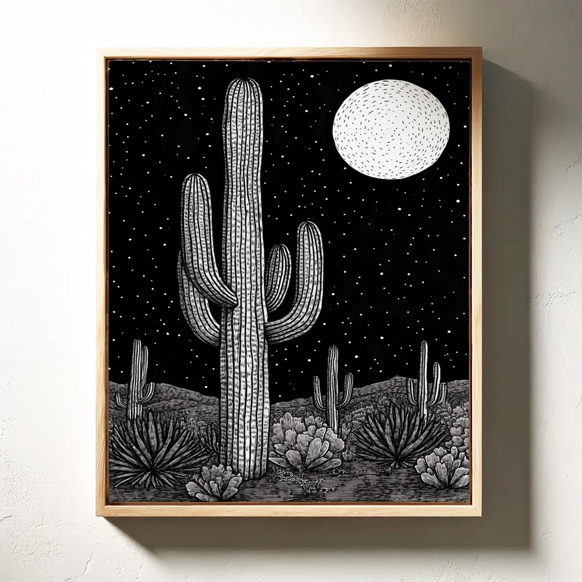 Saguaro Cactus Moonlit Desert Night Sky Southwestern Art Poster - Image 4