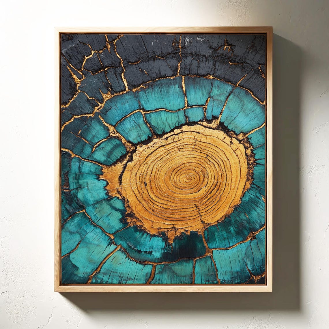 Teal Gold Kintsugi Style Tree Ring Abstract Botanical Wall Poster - Image 3