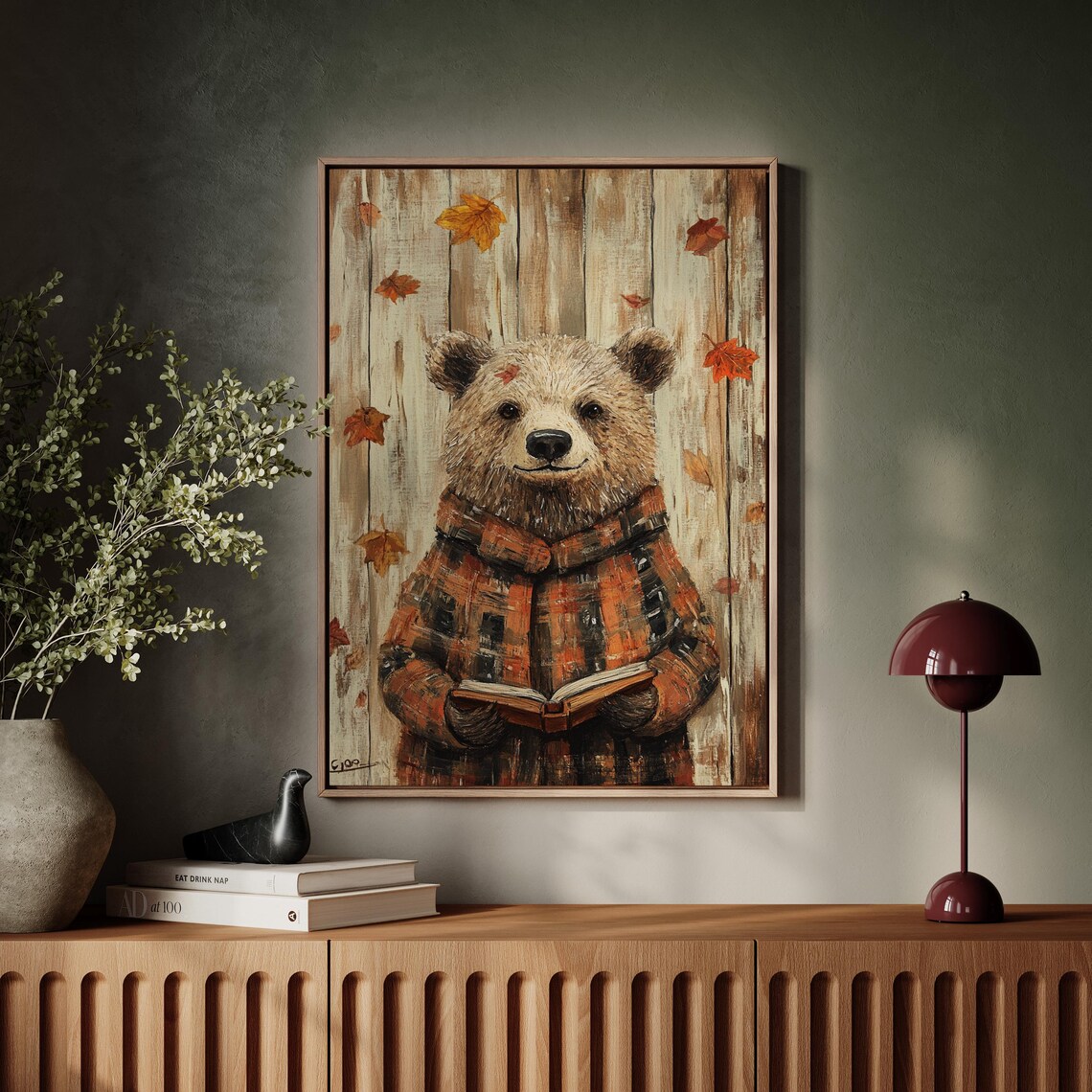 Cozy Autumn Bear Reading, Rustic Woodland Decor - Image 7