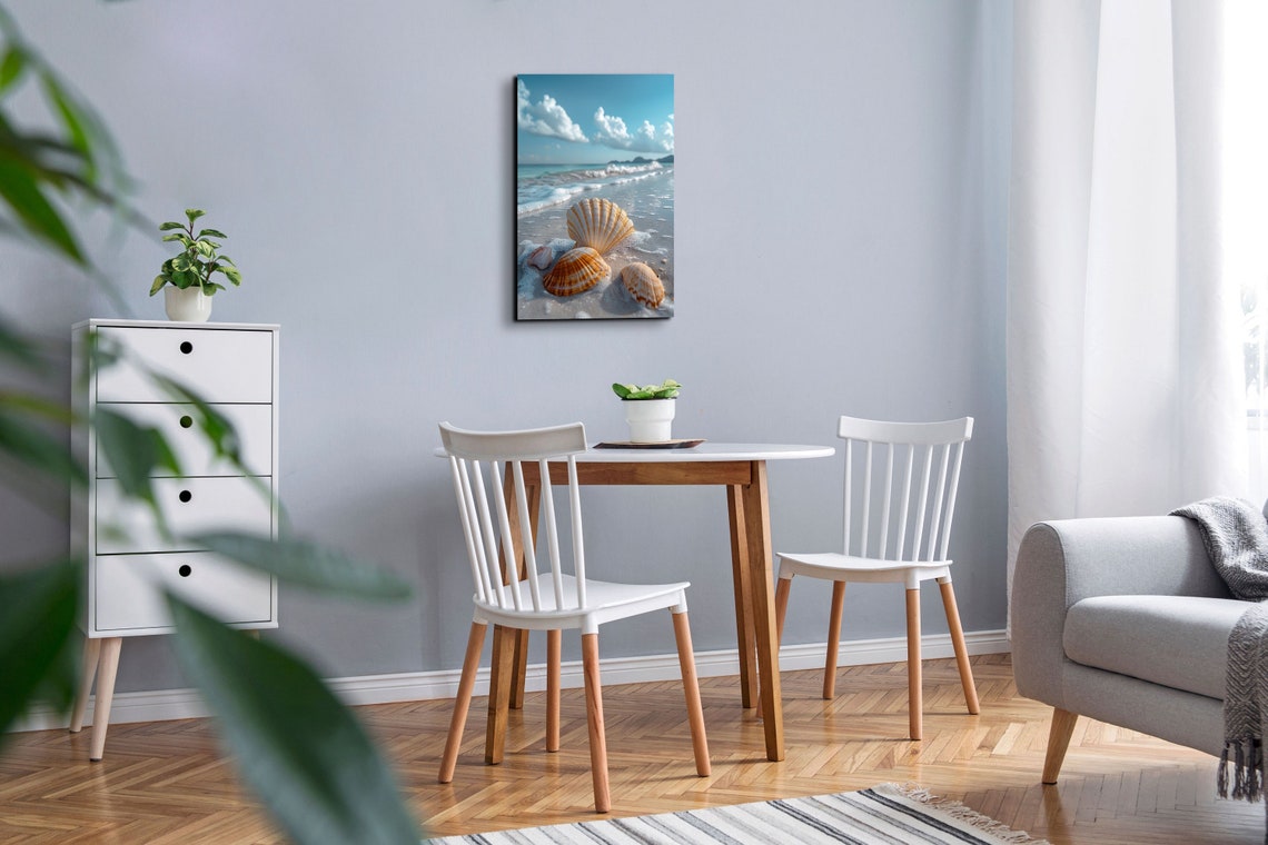 Seashells Resting at the Ocean Water Edge in White Foam Poster - Image 6