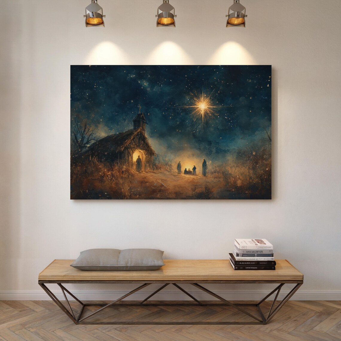 Nativity Scene Rustic Christmas Star Art Print - Image 4
