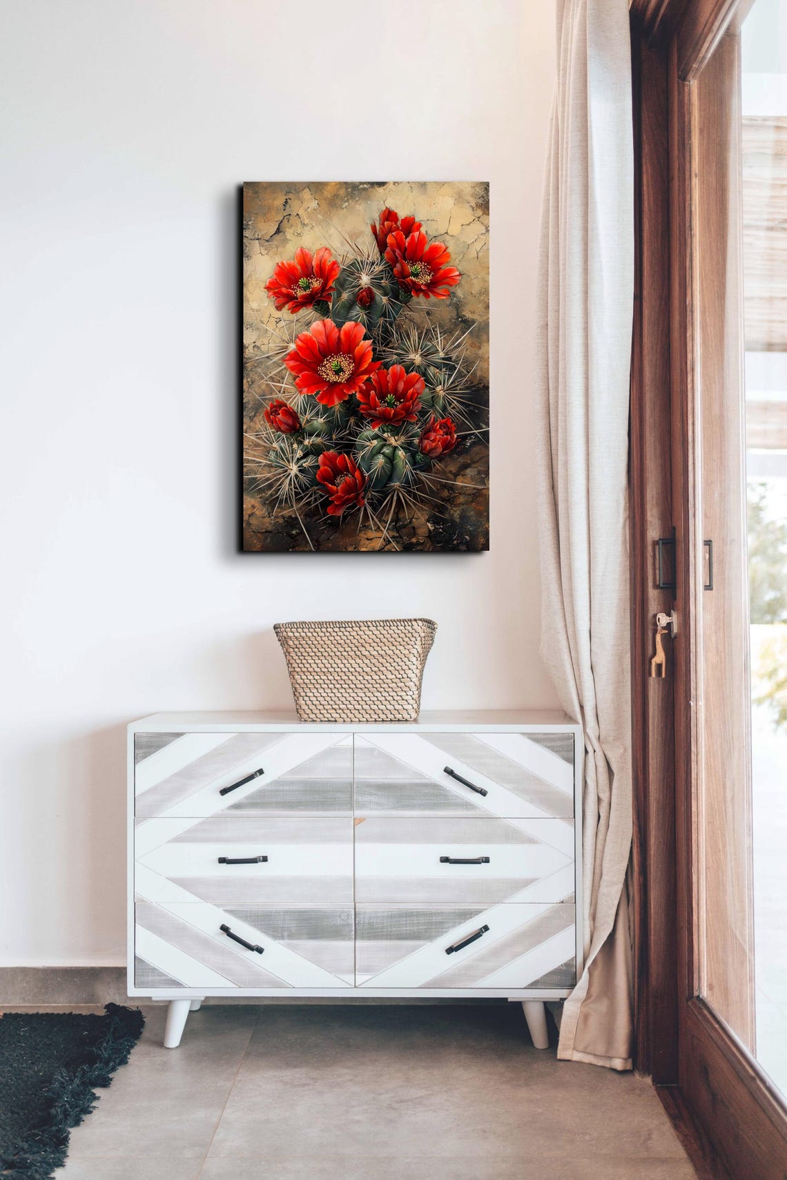 Red Blooming Cactus Flowers Textured Earthy Southwestern Art Poster - Image 7