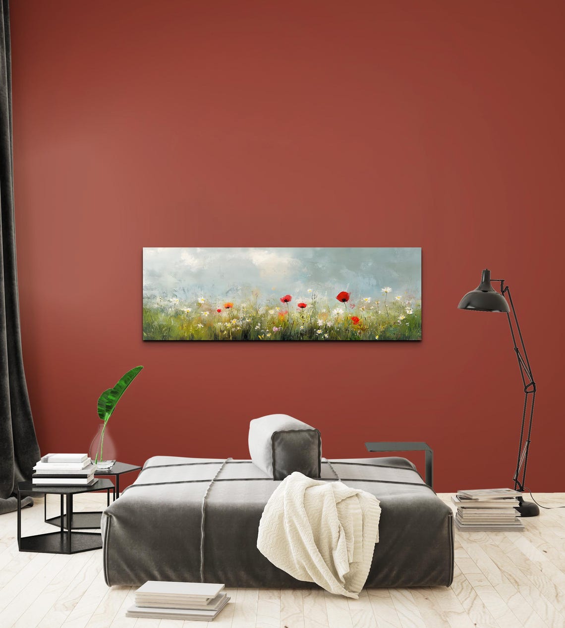 Wildflower Meadow Poppies Daisies Hazy Sky Panoramic Art Poster - Image 6