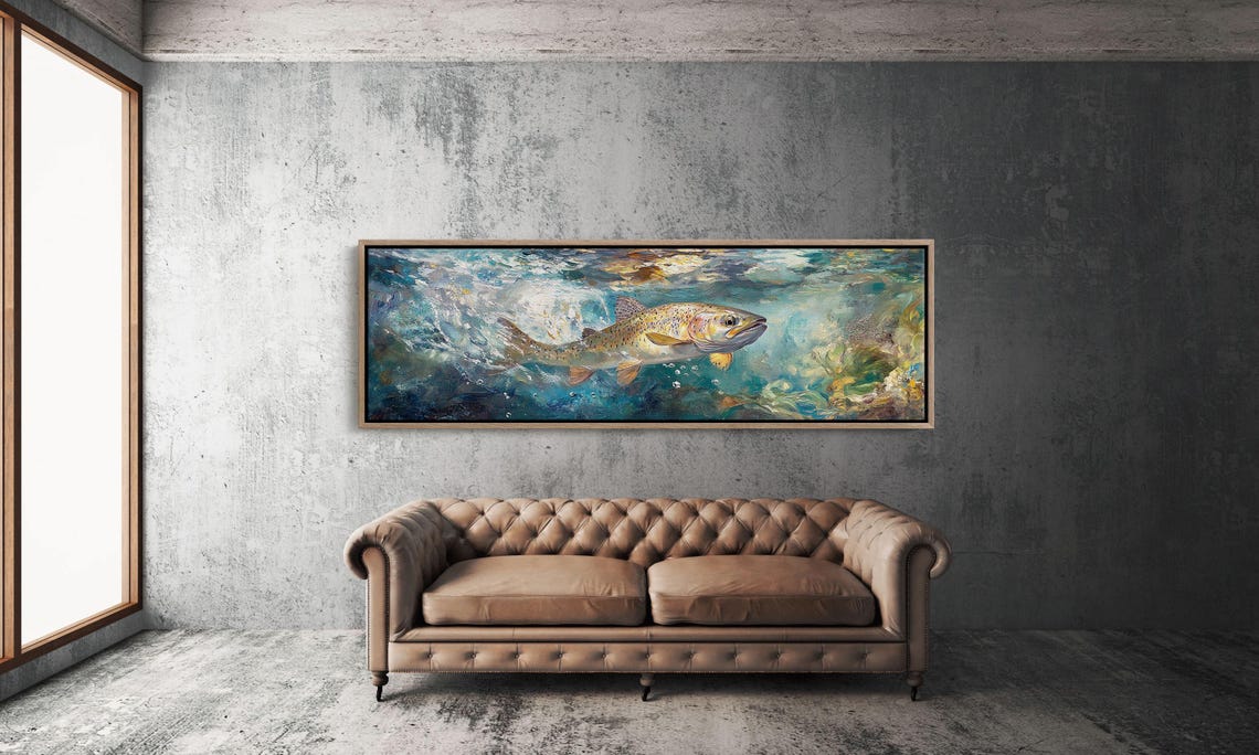 Rainbow Trout Underwater Fishing Scene Rustic Cabin Lake House Poster - Image 4