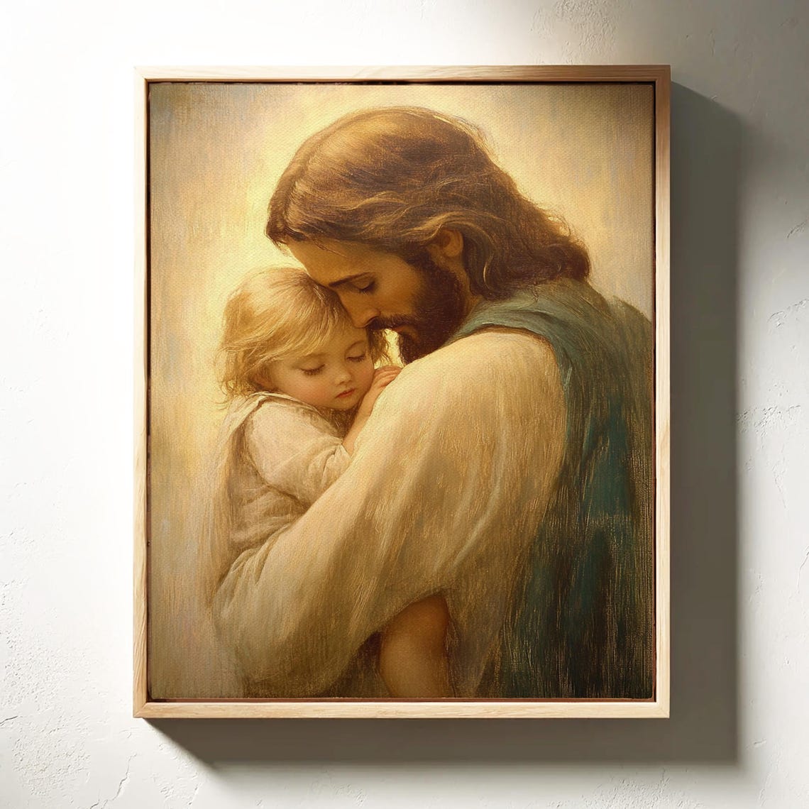 Jesus Embracing a Small Child in Warm Golden Light Christian Poster