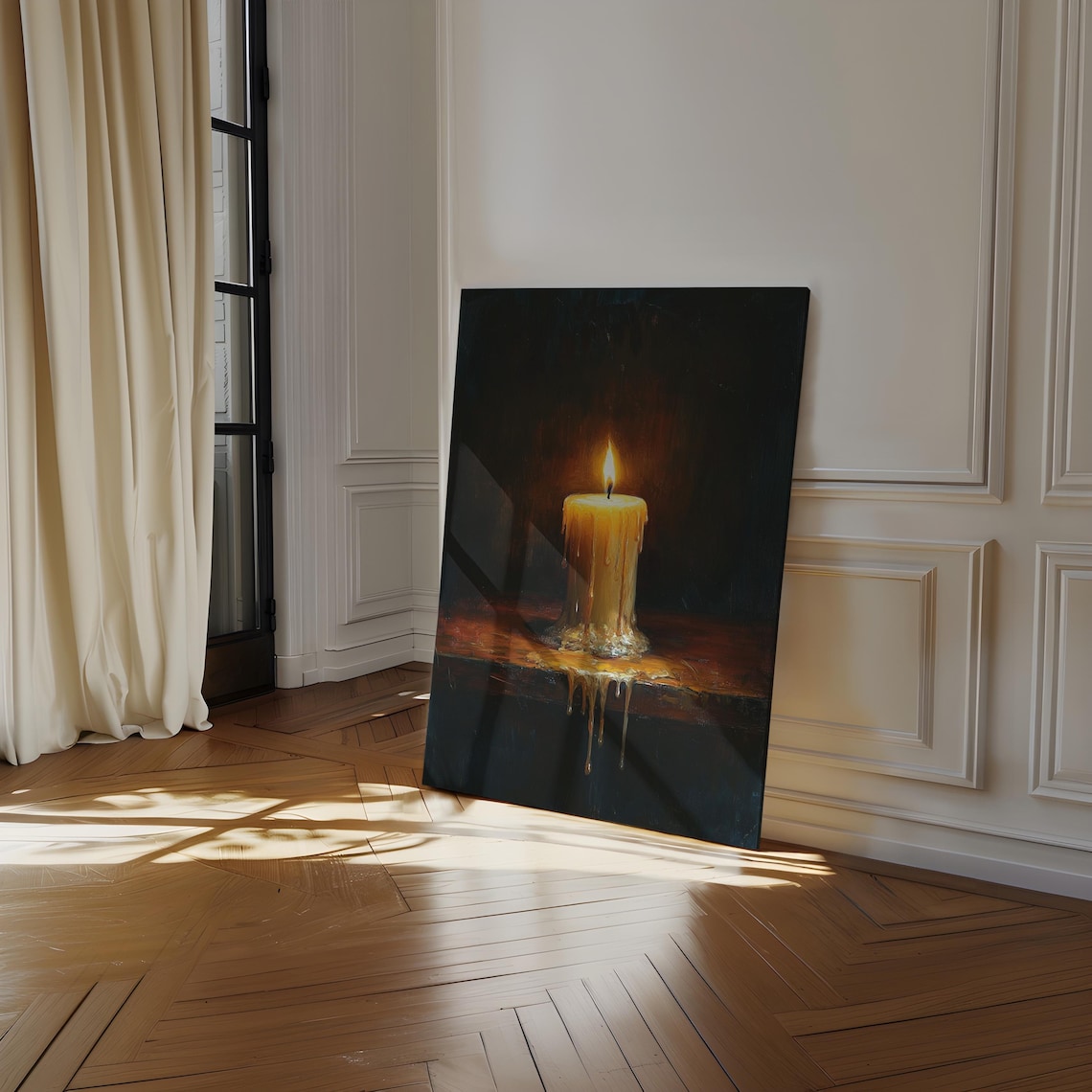 Rustic Dripping Candle Warm Glow Oil Painting Art Print - Image 7