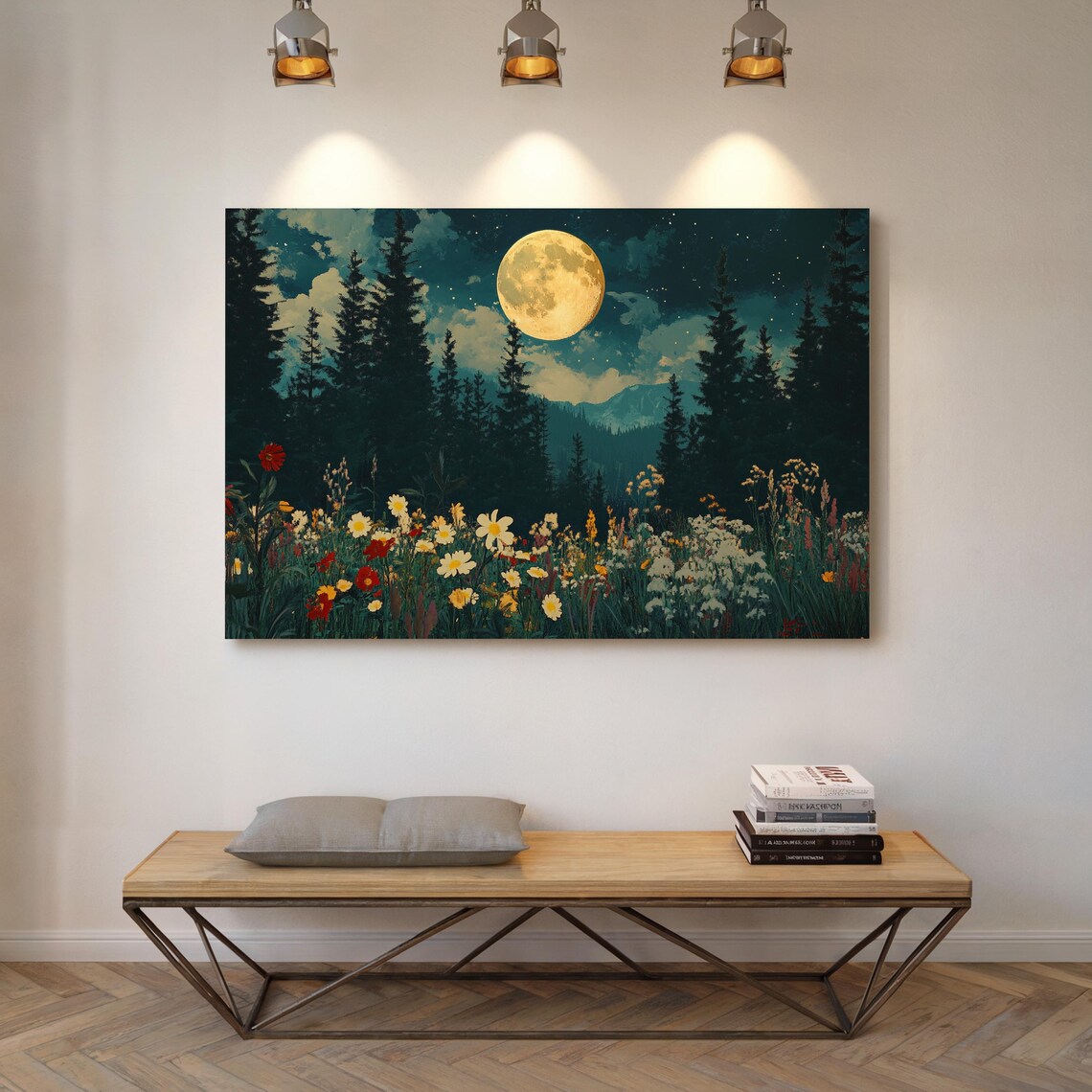Moonlit Forest Landscape, Rustic Nature Decor - Image 7