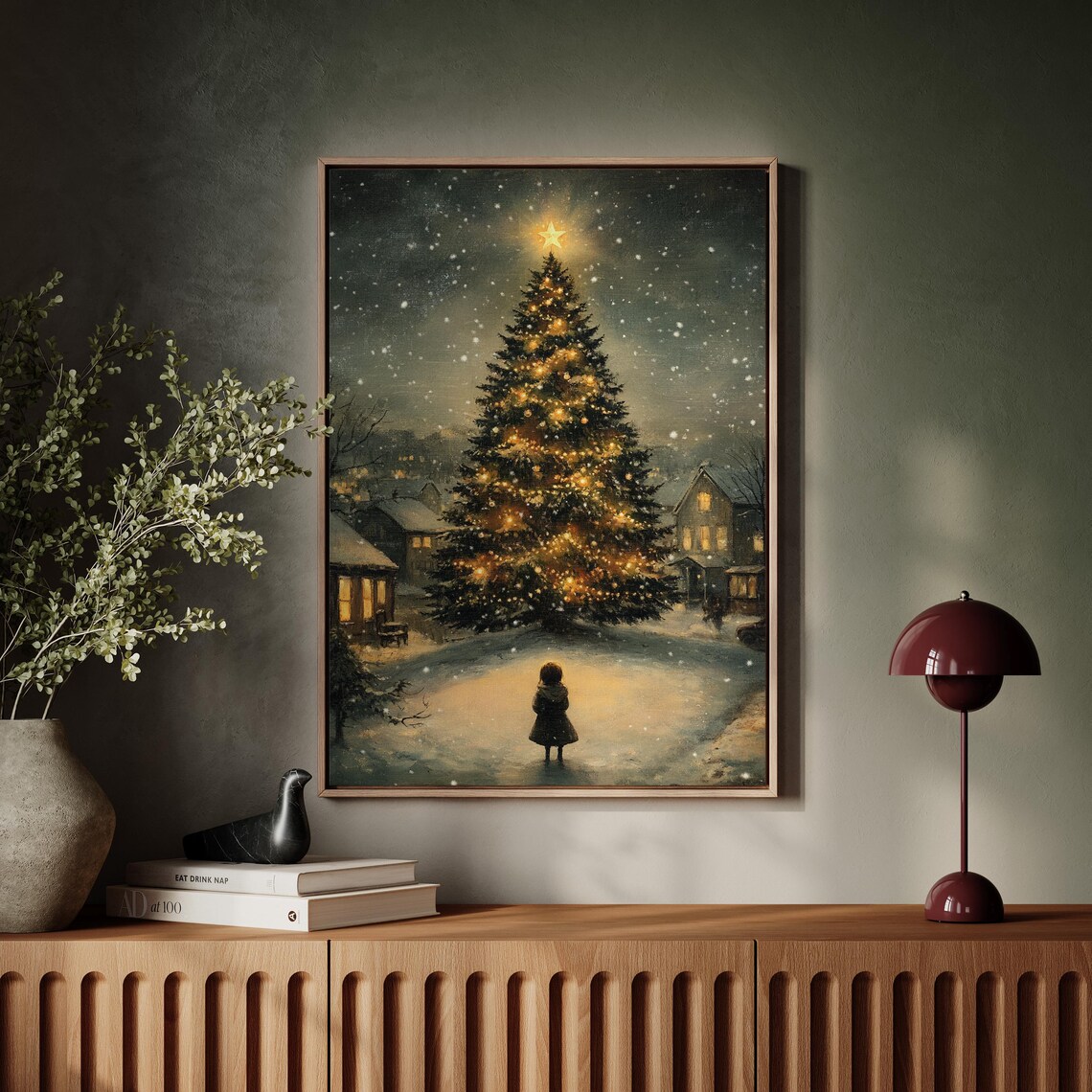 Cozy Christmas Tree Art, Festive Winter Night - Image 7