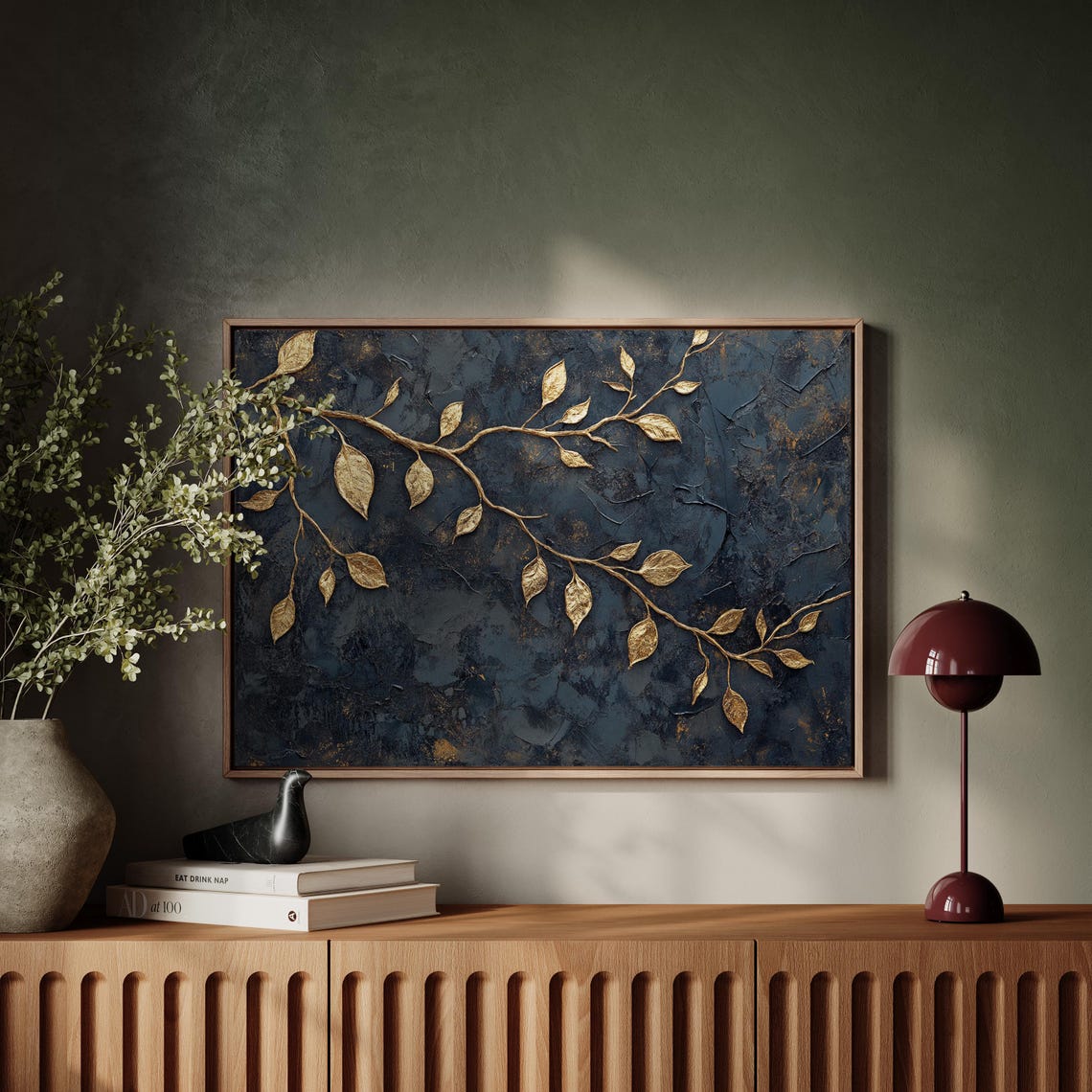 Luxury Gold Leaf Botanical Branch Black Modern Metallic Wall Art - Image 3