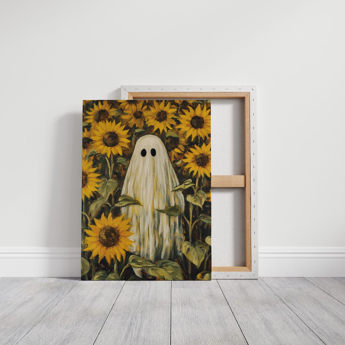 Whimsical Ghost In Sunflower Field Spooky Halloween Vintage Art Poster - Image 5