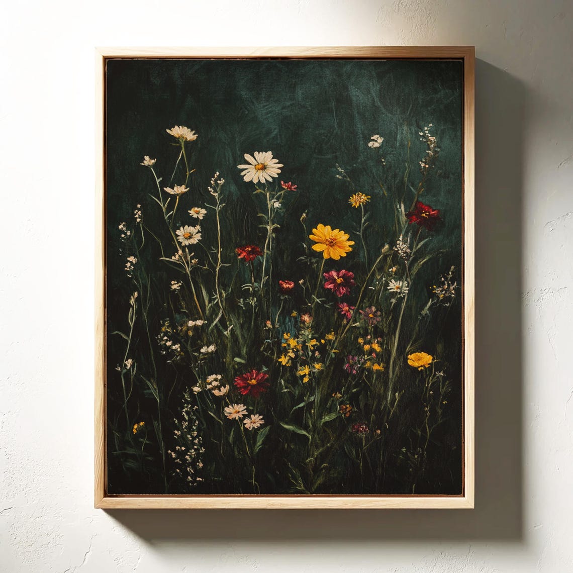 Dark Moody Wildflower Meadow Vertical Bloom Oil Painting Poster - Image 4