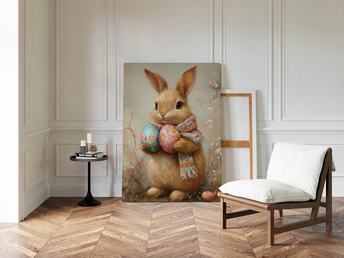 Whimsical Easter Bunny Holding Eggs Art Print - Image 5
