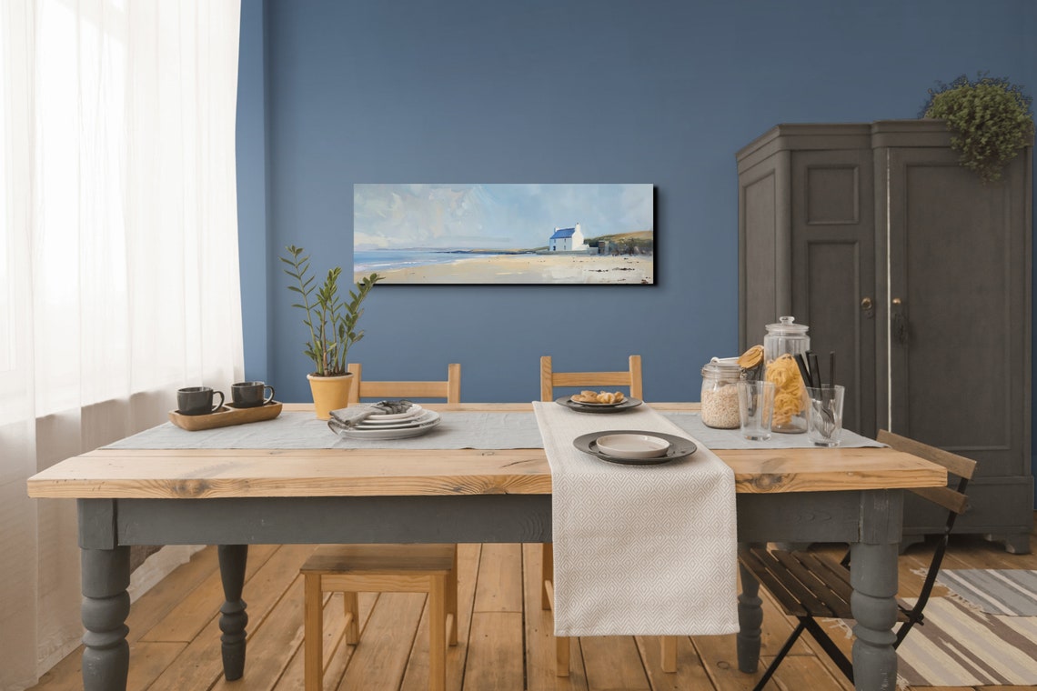 Coastal Beach House Sandy Shore Oil Painting Panoramic Art Poster - Image 5