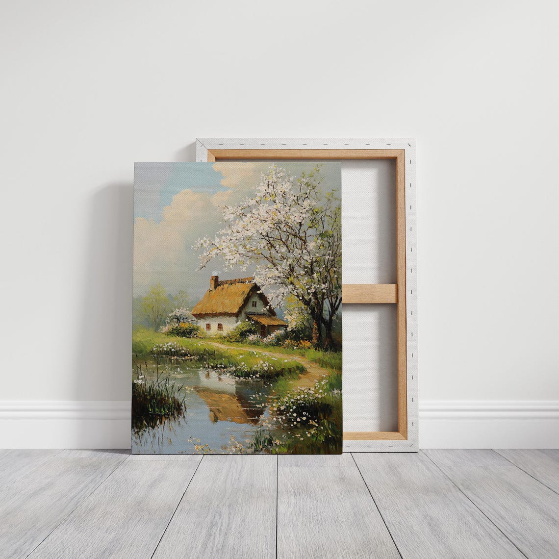 Spring Cottage Rustic Country Landscape Art Blooming Tree Painting Vintage Farmhouse Wall Decor Idyllic Nature Scene Print - Image 2