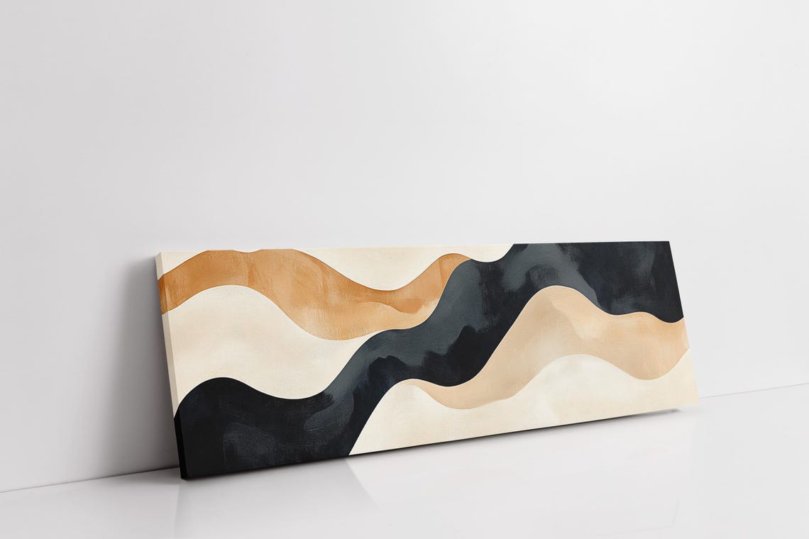 Minimalist Abstract Waves In Black Beige Gold Neutral Geometric Poster - Image 3