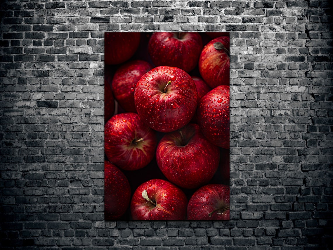 Juicy Ripe Red Apples Covered in Fresh Water Droplets Poster - Image 2