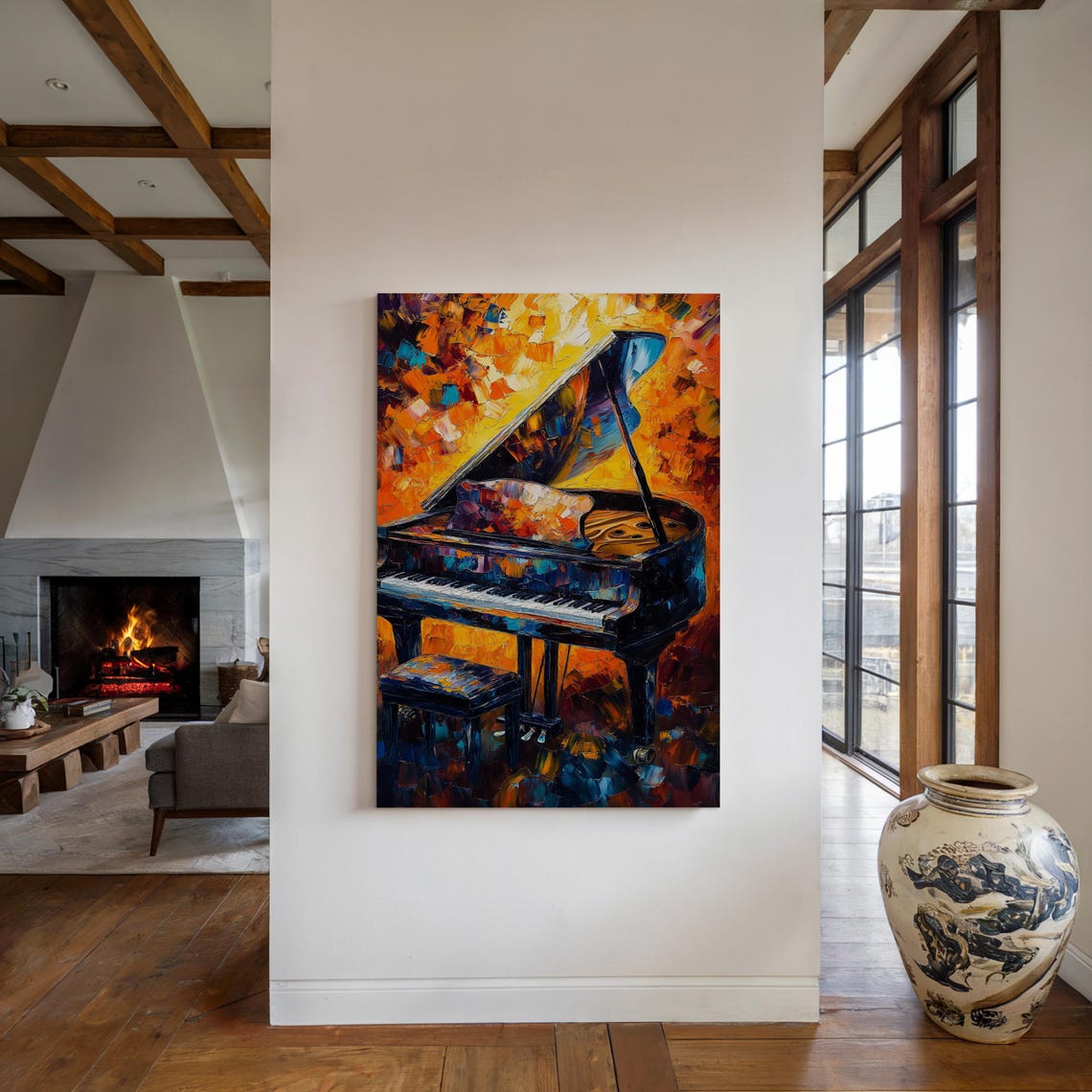 Grand Piano Mosaic Palette Knife Texture Vibrant Music Poster - Image 4