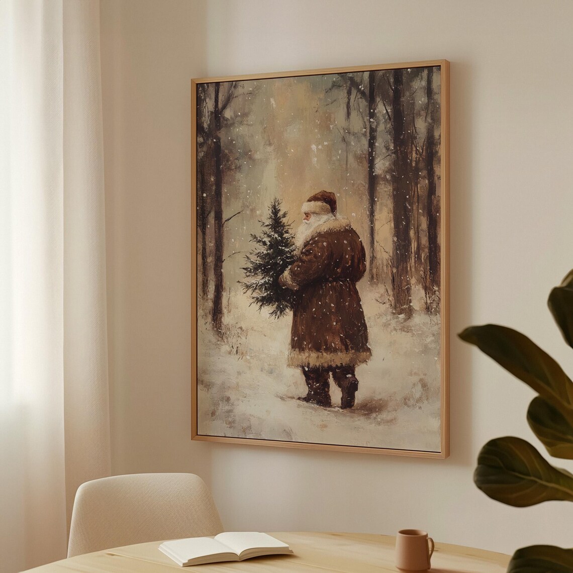 Vintage Santa Claus, Rustic Christmas Scene - Image 5