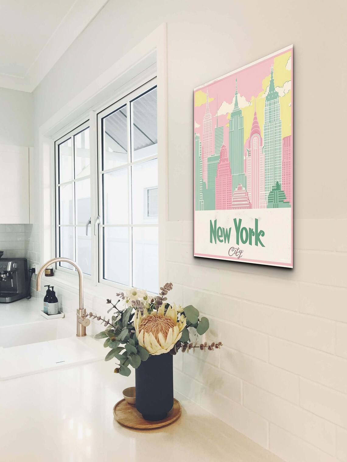 New York City Retro Skyline Pink Mint Vintage Travel Art Poster - Image 3