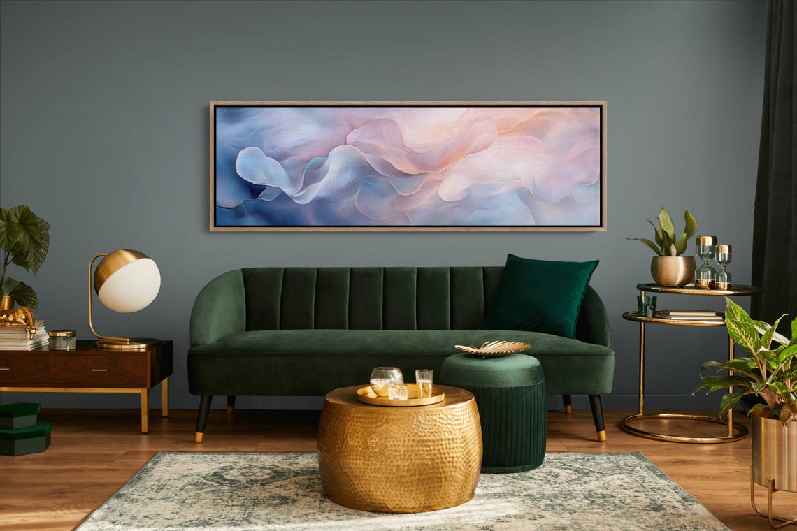 Soft Pastel Blue Pink Fluid Wave Abstract Gold Accent Poster - Image 2