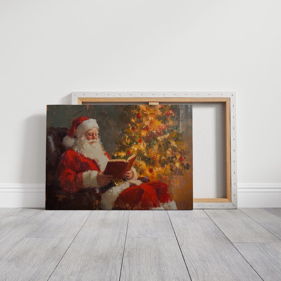 Santa Claus Reading Book Beside Golden Christmas Tree Poster - Image 7