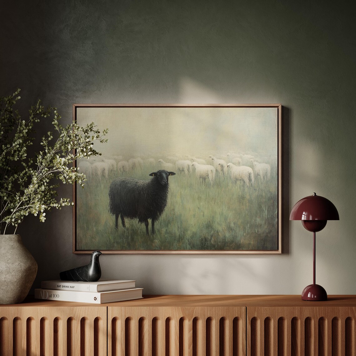 Black Sheep In Foggy Field, Modern Farmhouse Art Print - Image 5