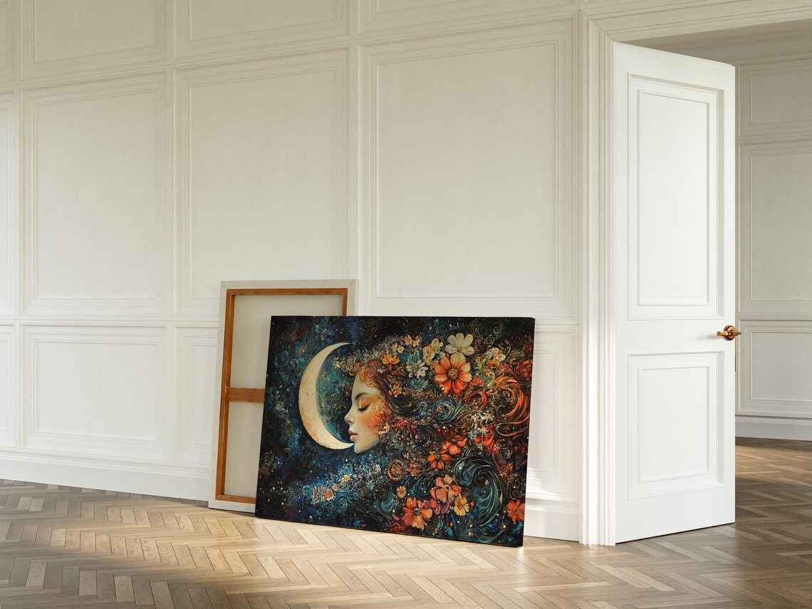 Floral Moon Goddess Art Print, Mystical Portrait - Image 6