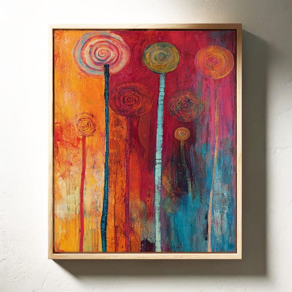 Abstract Flower Painting Bold Colorful Modern Wall Art