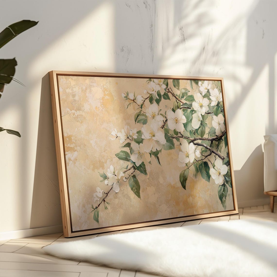 Elegant White Blossom Branch Gold Floral Botanical Art Print - Image 4