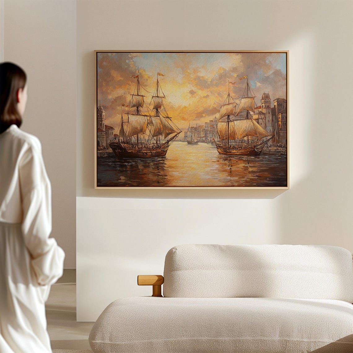 Tall Sailing Ships Harbor Sunset Vintage Nautical Oil Poster - Image 6