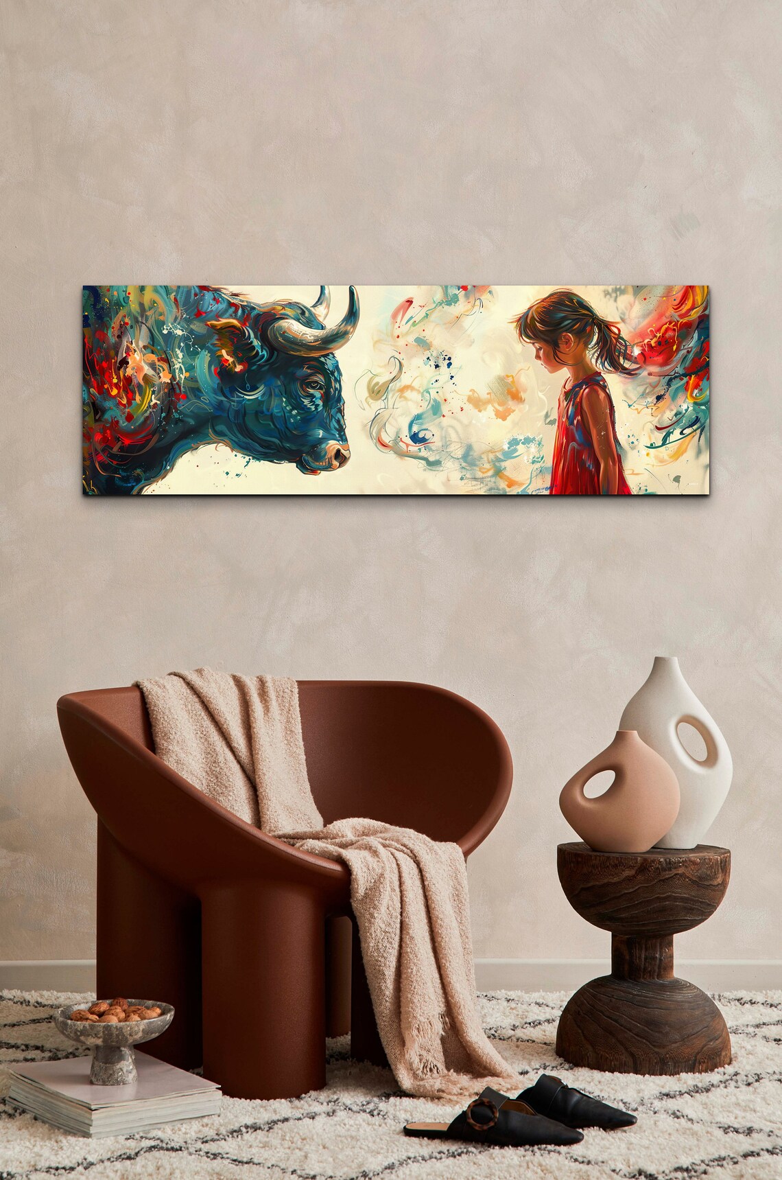 Abstract Girl vs Bull Colorful Wall Art Print - Image 4