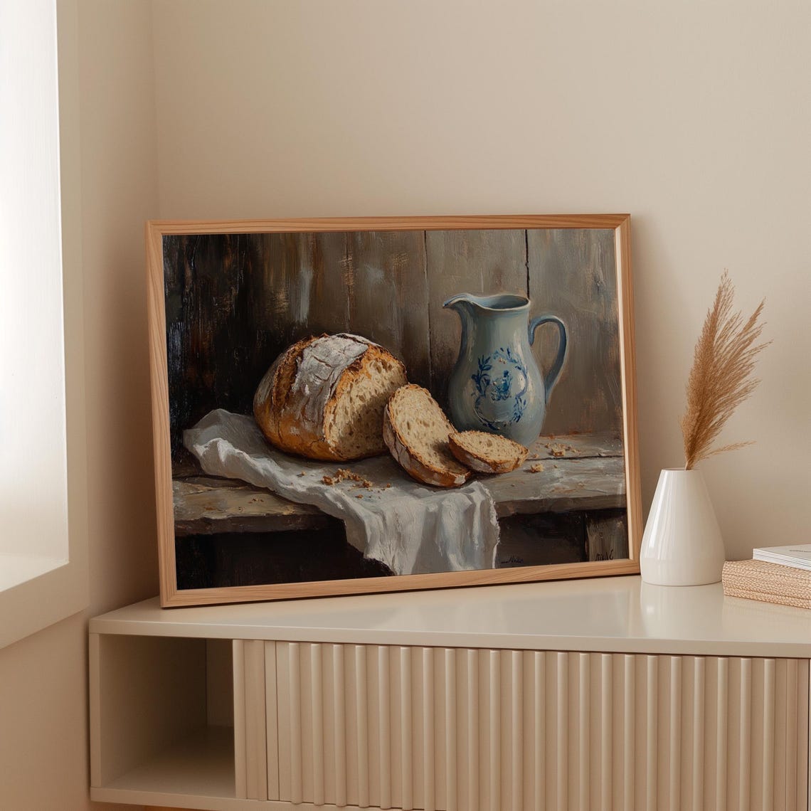 Rustic Sourdough Bread Still Life Painting Vintage Kitchen Poster