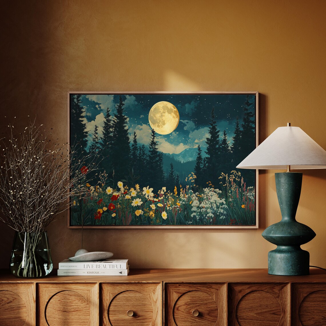 Moonlit Forest Landscape, Rustic Nature Decor - Image 5