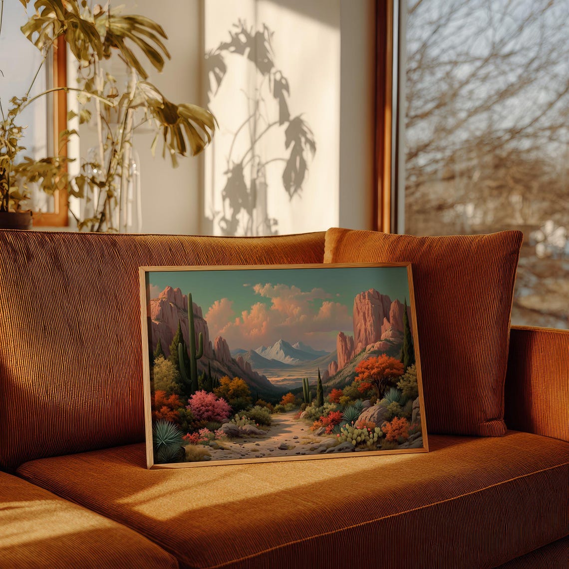 Southwest Desert Canyon Sunset Painting Saguaro Cactus Trail Poster