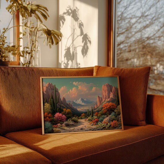 Southwest Desert Canyon Sunset Painting Saguaro Cactus Trail Poster