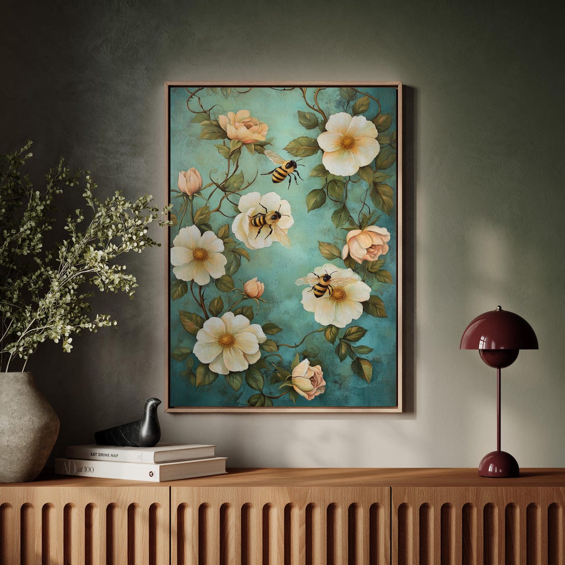 Honeybees Among White Wild Roses Vintage Botanical Garden Poster - Image 7