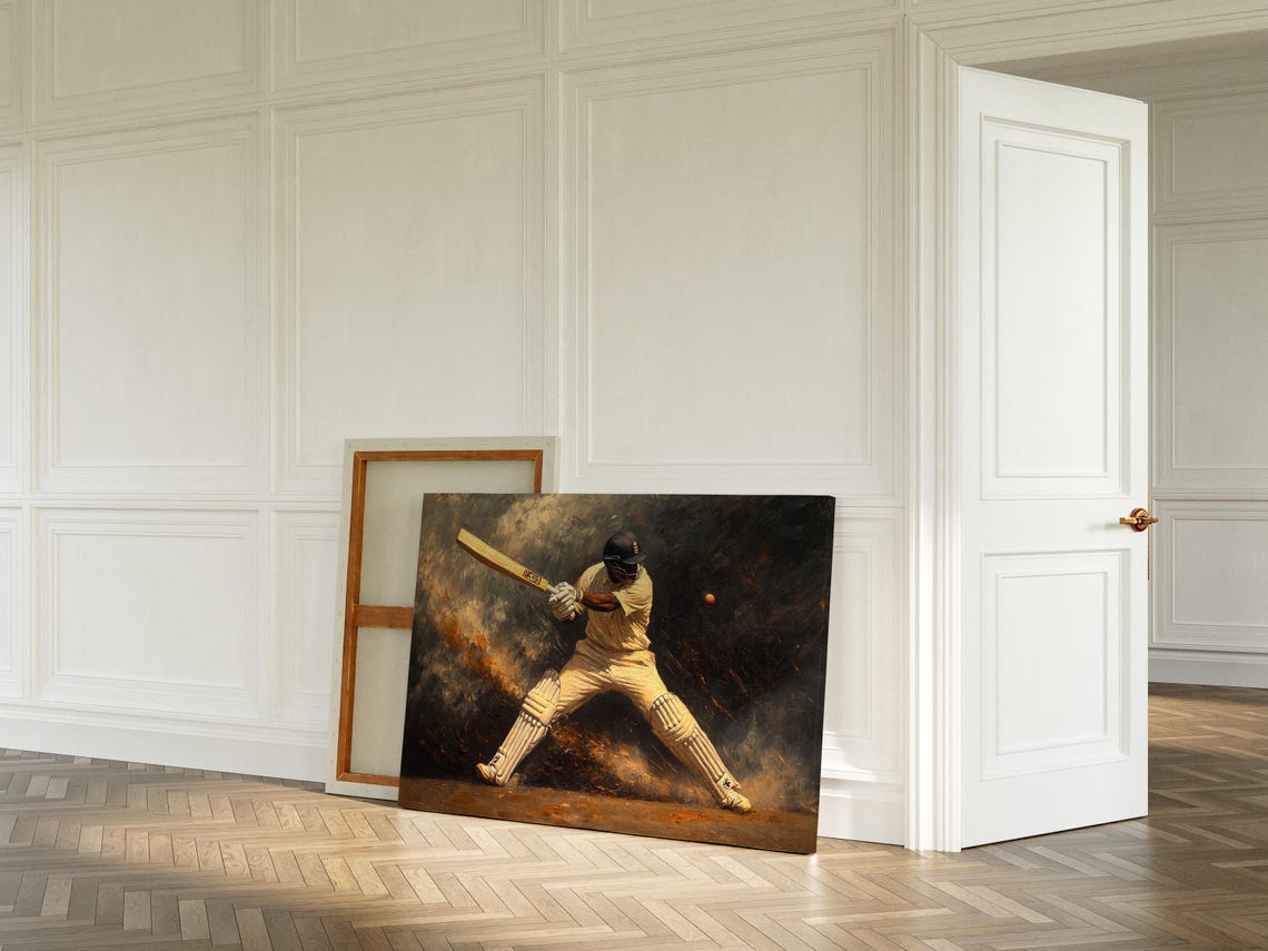 Cricket Batsman Action Shot Dramatic Vintage Sports Art Poster - Image 2