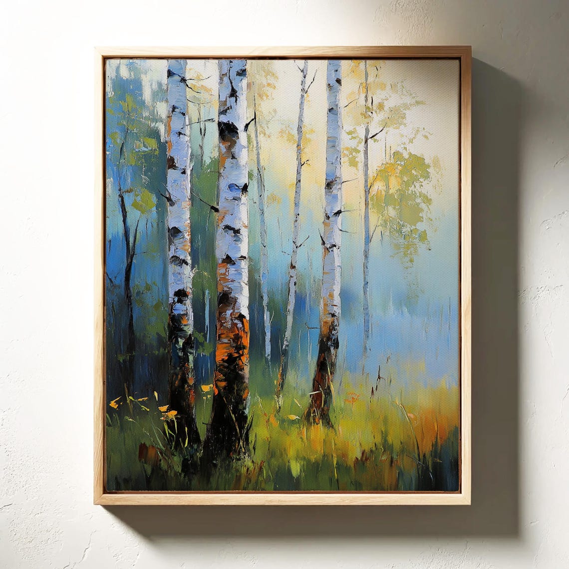 Impressionist Birch Tree Forest Sunlit Blue Green Oil Poster - Image 4