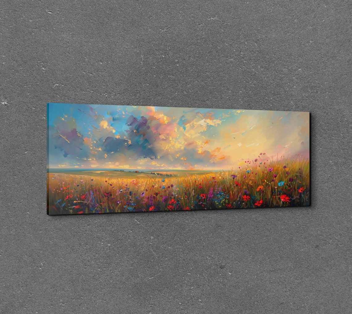 Colorful Wildflower Field Sunset Sky Impressionist Meadow Art Poster - Image 3