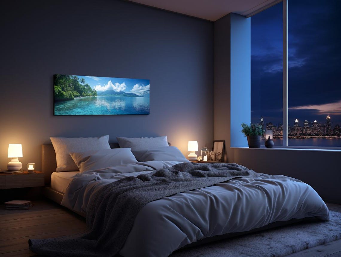 Palm Tree Beach Turquoise Ocean Mountain View Panoramic Poster - Image 5