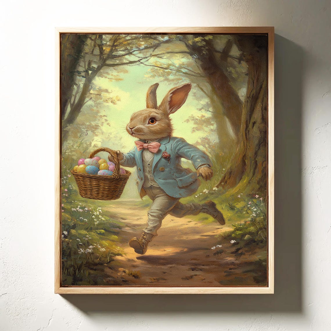 Dapper Rabbit in Blue Suit Carrying Easter Egg Basket on Trail Poster - Image 6