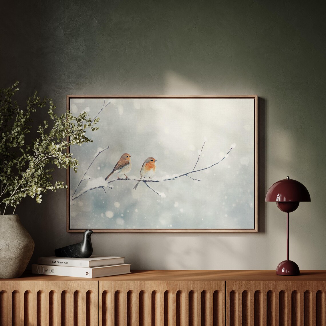 Two Birds Sharing A Branch In Winter, Farmhouse Christmas - Image 4