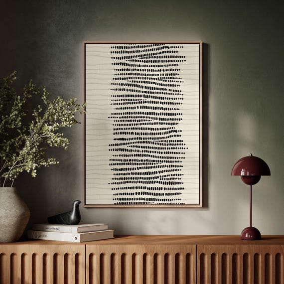 Minimalist Abstract Canvas Black Dot Pattern With Flowing Lines