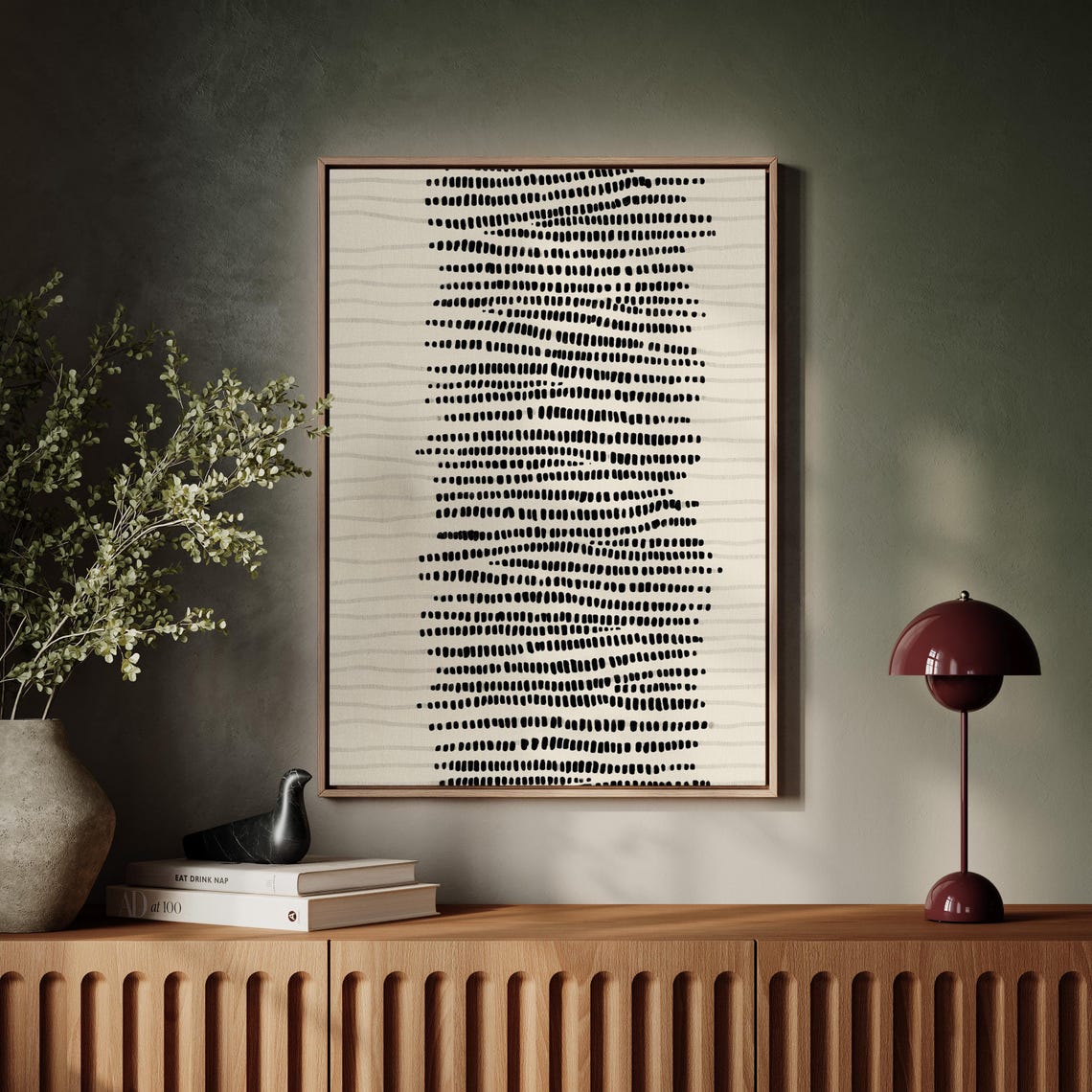 Minimalist Black Dot Pattern Abstract Flowing Lines Canvas Poster